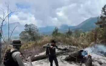 Personel Polsek Sembalun Bersama Tim Gabungan Padamkan Api di Kawasan TNGR Resort Sembalun